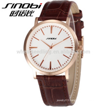 SINOBI brand luxury gold face wrist watches for men genuine leather band watch for couple and lovers